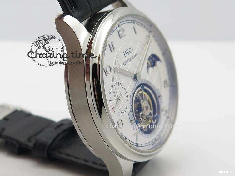 MIROTIME 0309 UrbanStyle Portuguese Tourbillon Power Reserve Moonphase SS White Dial On Black Leather Strap 7318